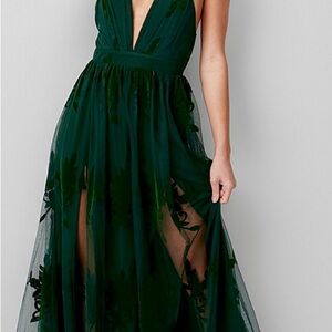 Flocked floral tulle maxi